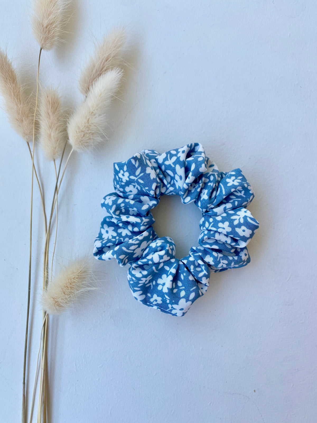 Blue Flower Scrunchie