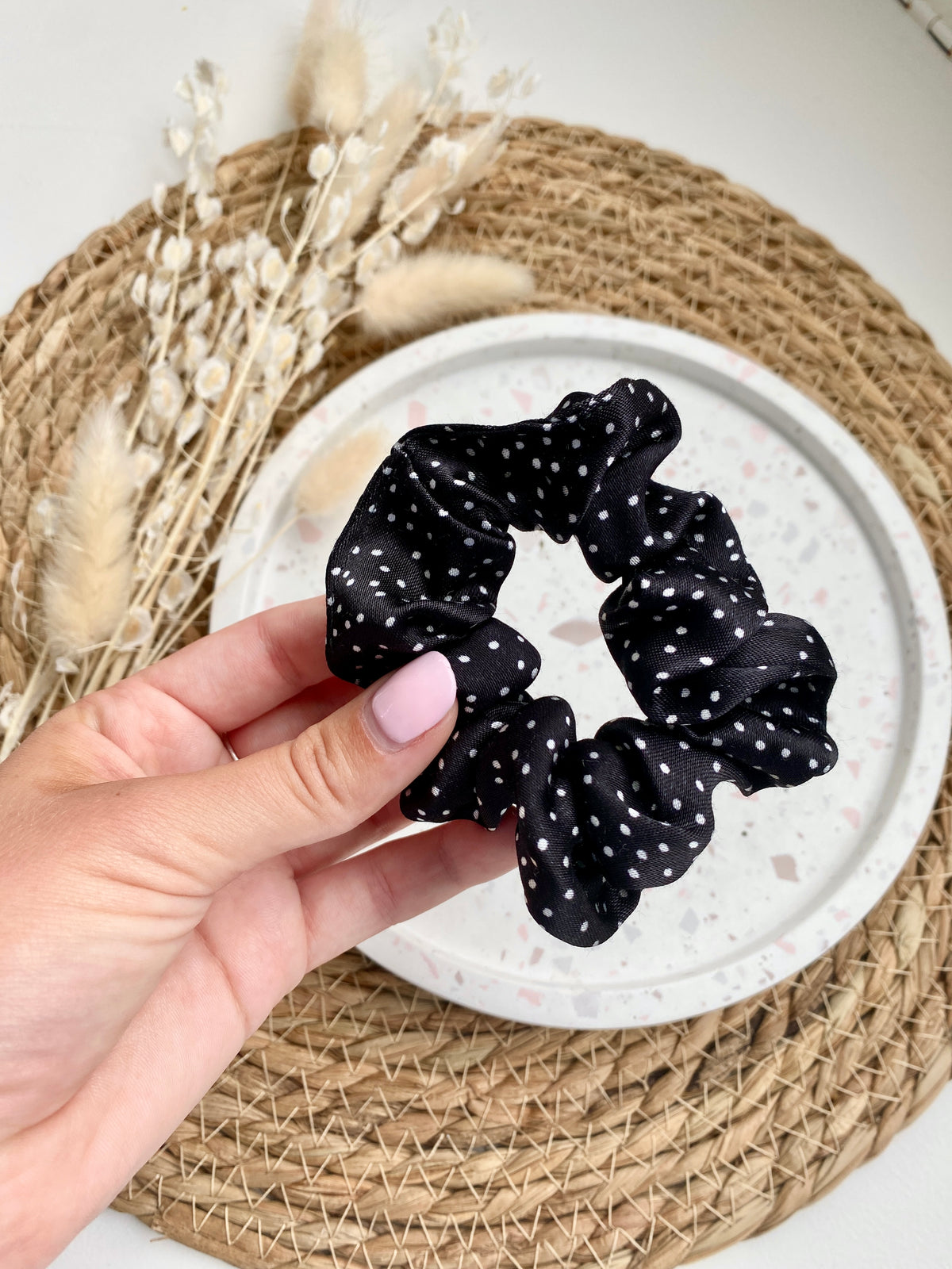 Polka Dot Satin Scrunchie