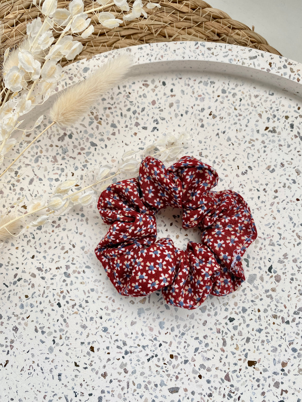 Red Flower Scrunchie