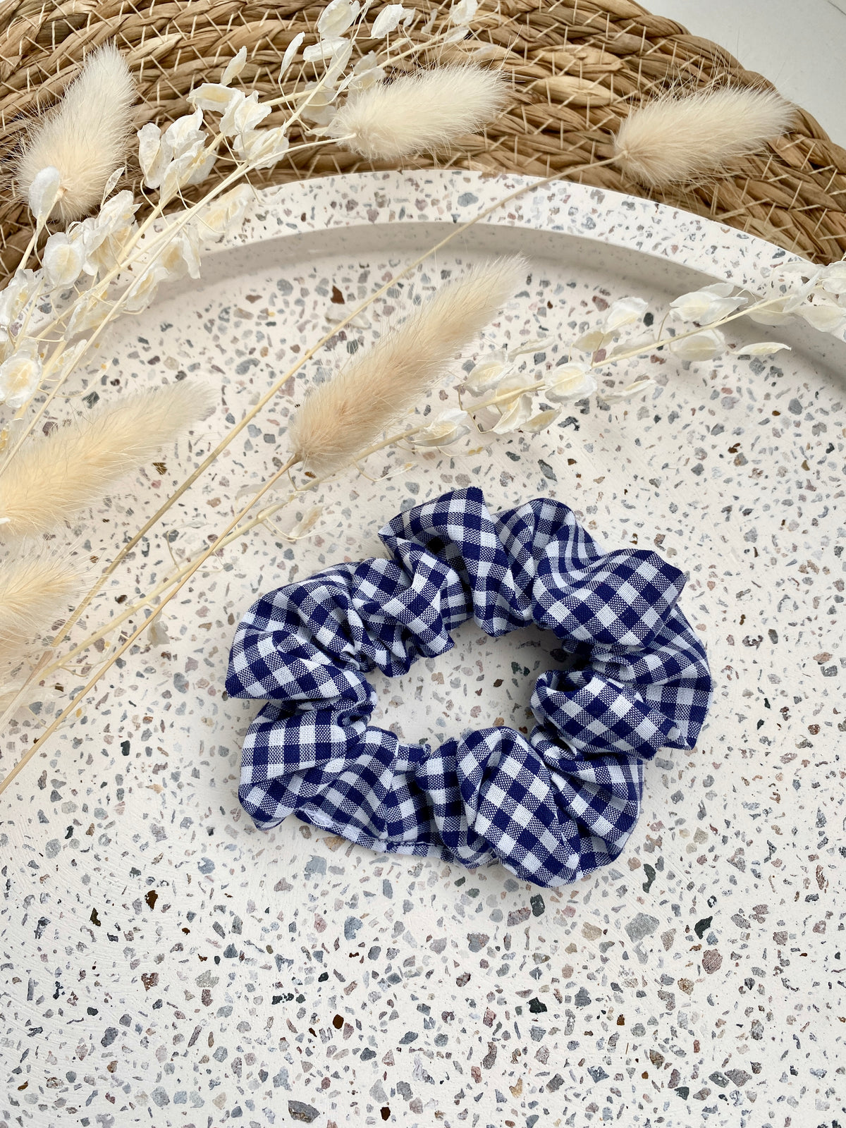 Blue Checked Scrunchie