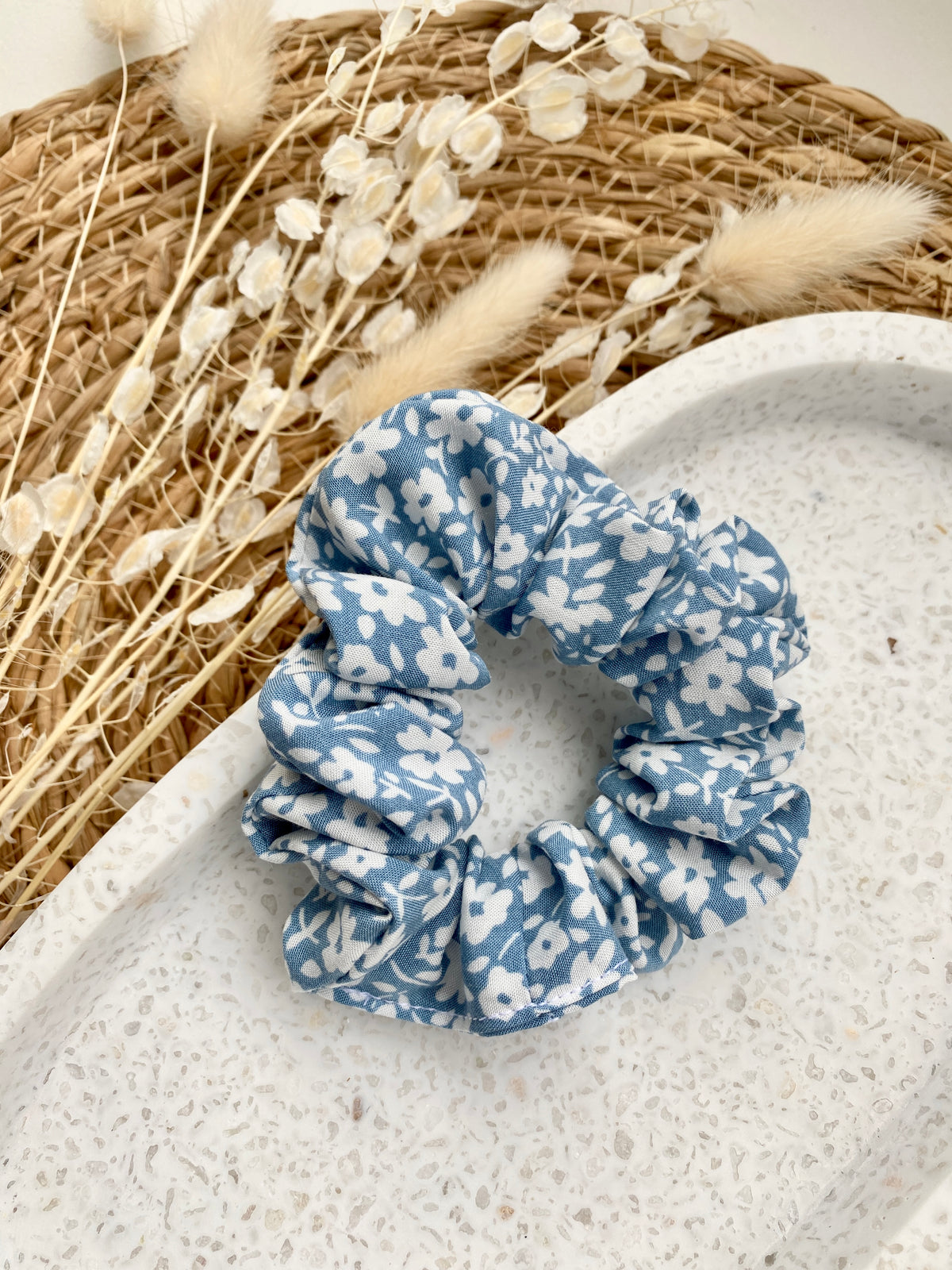 Blue Flower Scrunchie